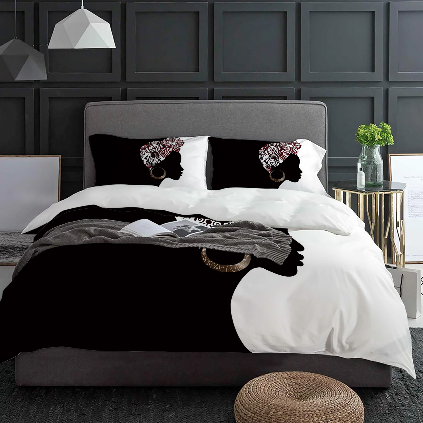 Home Textiles Bedding - Nero Donna Nero Bianco Set biancheria